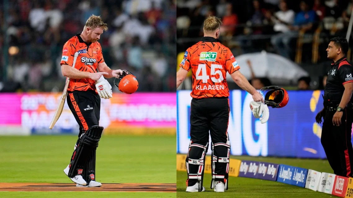 Heinrich Klaasen reacts after controversial dismissal in IPL 2026 match between RCB and SRH